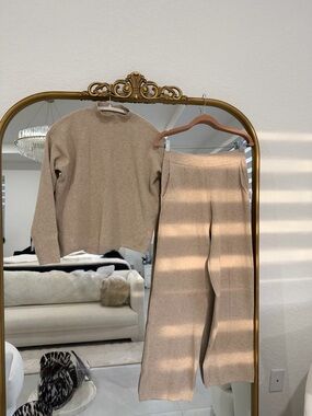 Cozy Knit Sweater & Wide-Leg Pants Set in Taupe